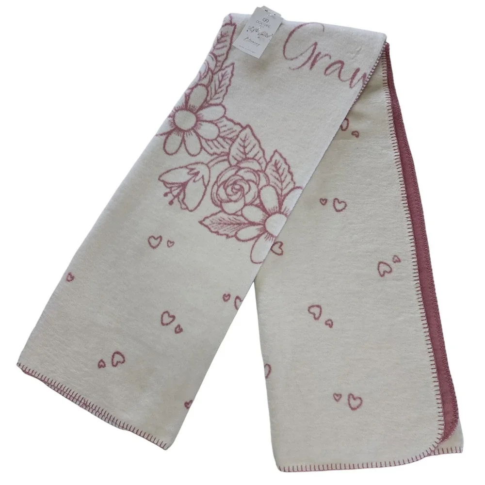 Docofil Throw Blanket For Grammy Pink Ivory Reversible 51x67‎ Made in Portugal